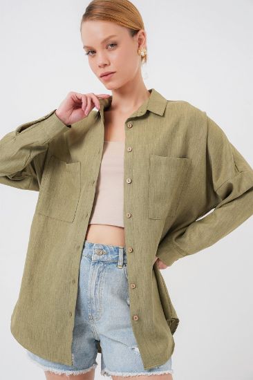 20126 Oversize Keten Gömlek - Çağla resmi